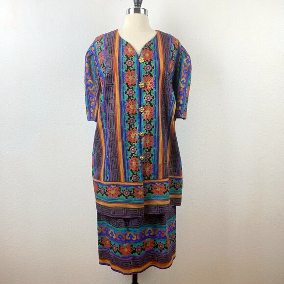 Tracy Richards Dresses & Skirts - Vintage 80s Colorful Two Piece Dress Plus 20 Petites Tunic Skirt Modest Retro